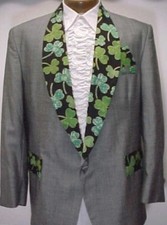 CUSTOM SEWN GRAY GREY TUX TUXEDO SMOKING JACKET SHAMROCKS PRINT MENS SIZE 46R