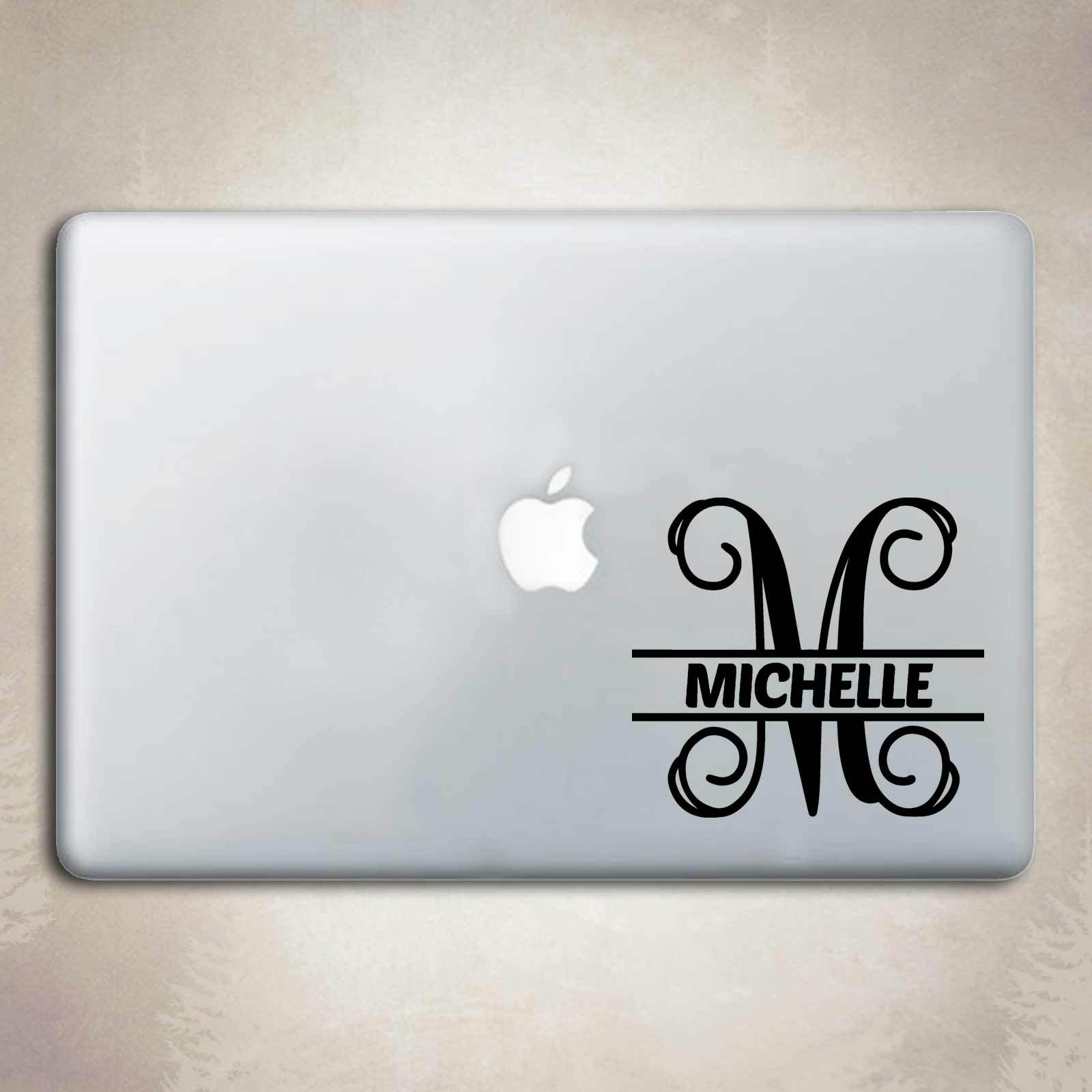 2 pack Split Initial Monogram Vine Name Decal for Car Window Mac Laptop Case