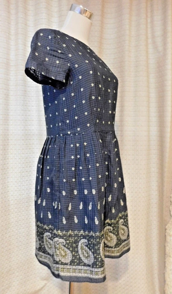 Vestido de seda Madewell talla 2 tono sobre tono azul a cuadros con flores y borde de cachemira  Foto 3 de 4