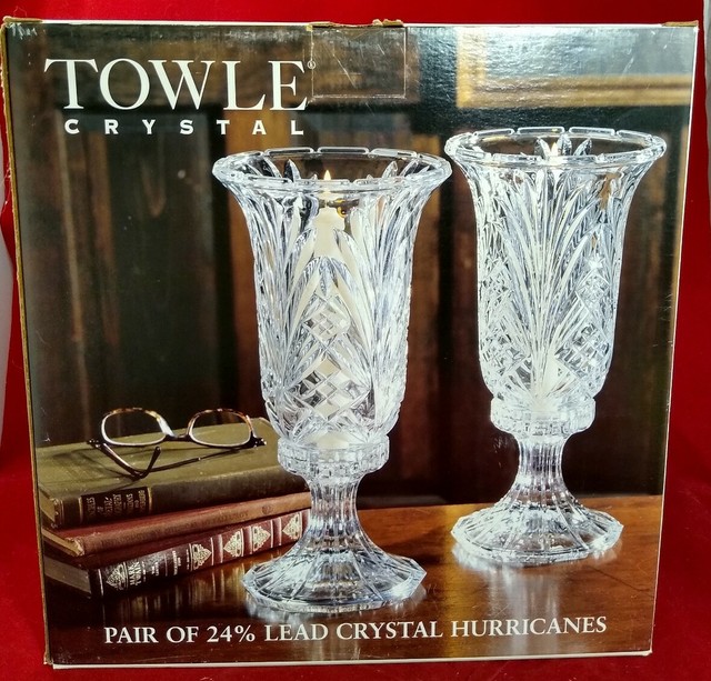Vintage Towle 2 pc 24 Lead Crystal Hurricane Candle Lamp PAIR eBay