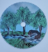 Hand painted saw blade 6 inches mill scene landscape