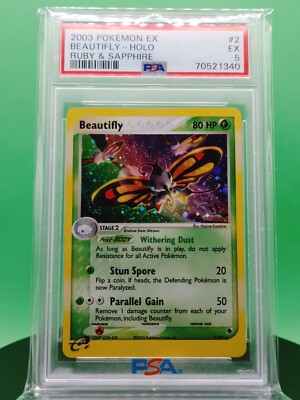 PSA 5 Beautifly 2/109 EX Ruby & Sapphire Holo Rare 2003 English Pokemon ...