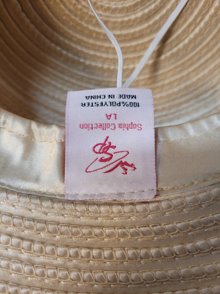 Sophia Collection LA Kentucky Derby Church Hat Beige Satin With Rhistones  - Image 3 of 4