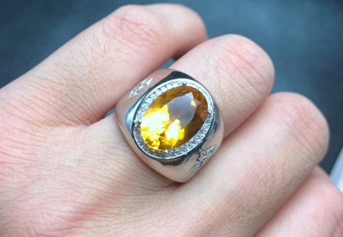 5 Ct Oval Cut Deep Yellow Citrine Sterling Silver 925 Handmade Mens Plain Ring - Picture 2 of 5