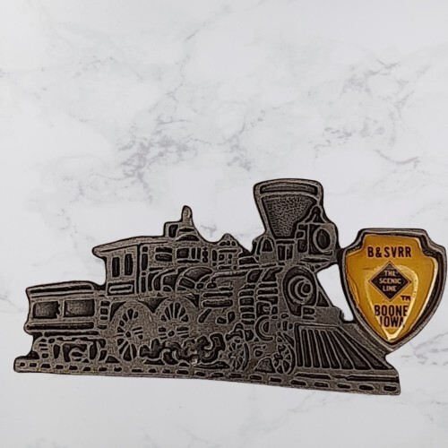 Vtg Pewter Train B&SVRR Refrigerator Magnet Boone Iowa Scenic Line View Railroad