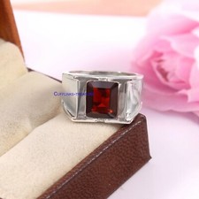 Natural Garnet Gemstone with 925 sterling silver Ring For men's