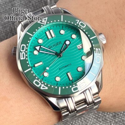 BLIGER Luxury 41mm  NH35 Green Dial Luminous Mechancial Men Watch Sapphire Glass