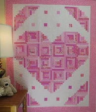 Loving Heart Quilt Pattern ~FAST~VERY EASY~Scraps~ #441 log cabin 