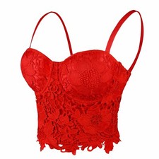 ELLACCI Women's Floral Lace Bustier Crop Top Gothic Corset Bra Tops Red