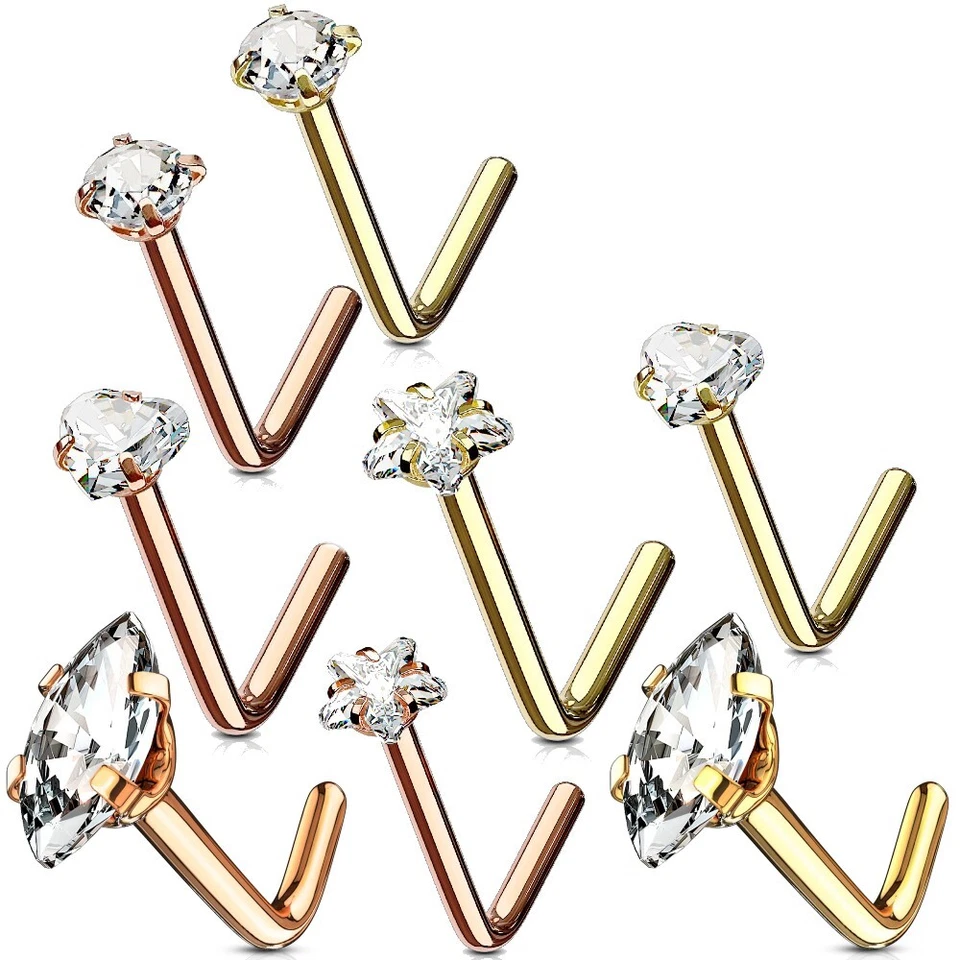 Piercing de nariz con pasador de circonita cúbica L relleno de oro de 14K Foto 4 de 4