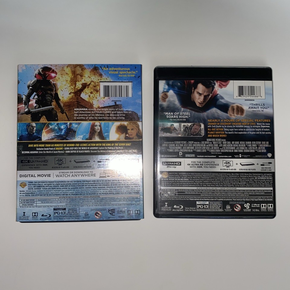 Aquaman 4k with Slipcover Man Of Steel 4k Blu Ray Lot eBay