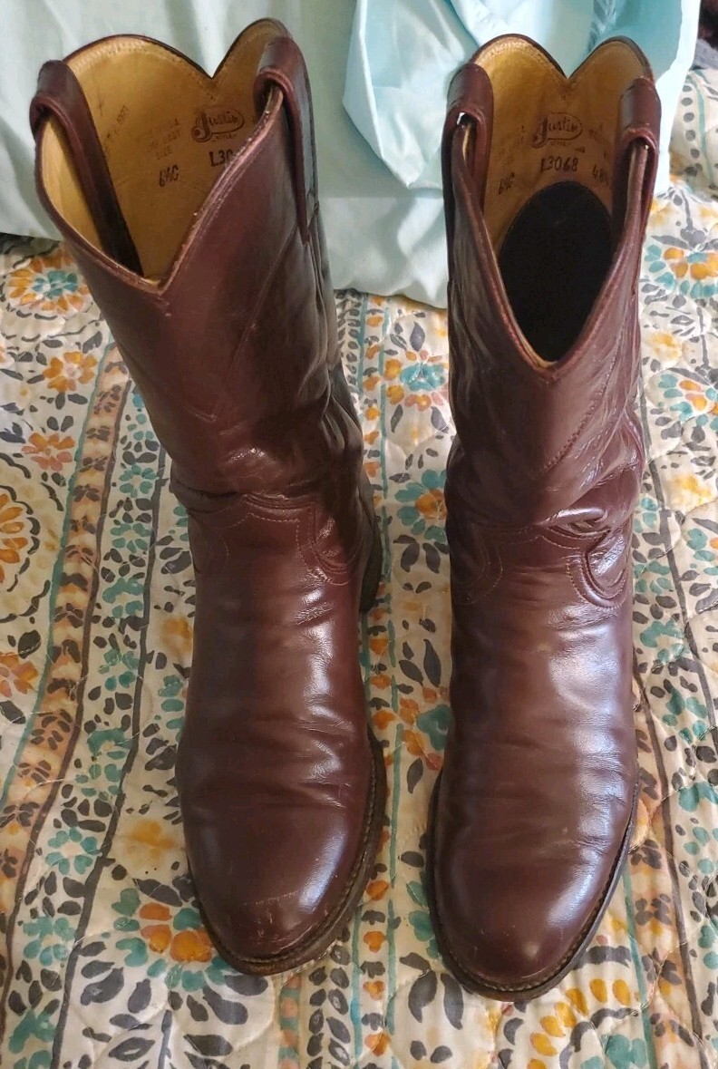 Justin Mens L3068 Classic Cowhide Leather Roper Boots Sz 6.5C Made In USA