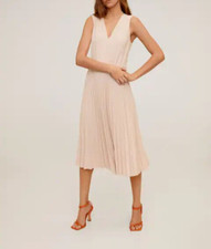 MANGO MNG WOMEN PINK PLEATED MIDI Dress NEW SIZE M 8 10