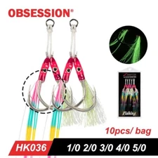 10Pairs High Carbon Slow Sinking Jig Hook Colorful Rubber Skirts UV  Fish  Hooks
