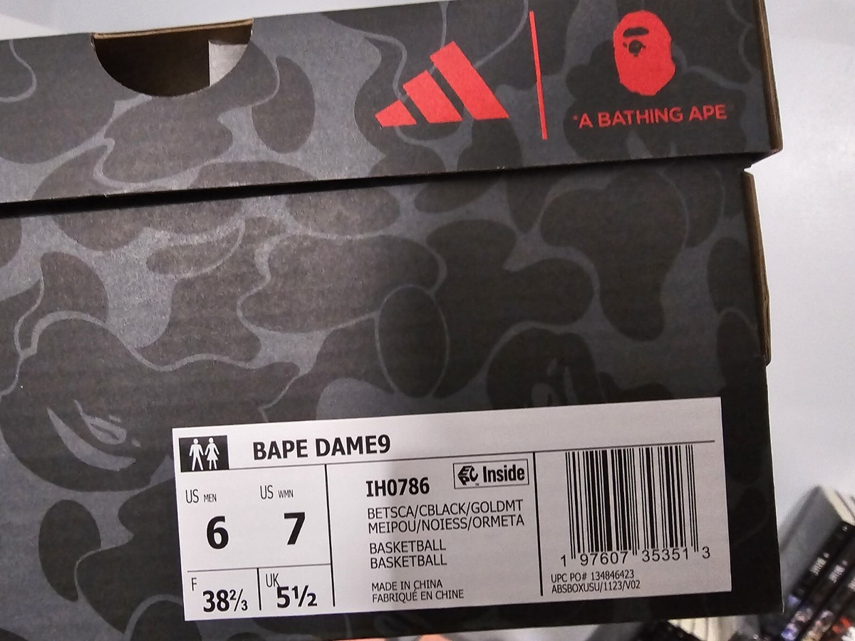 Size 6 - adidas BAPE x Dame 9 Black Scarlet | eBay 