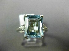 13X11MM Aquamarine Emerald Cut CZ Three Stone Wedding Ring 925 Sterling Silver