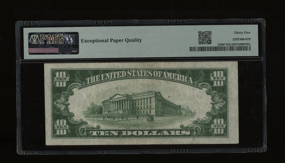 DBR 1934-A $10 North Africa Silver STAR Fr. 2309* PMG 35 EPQ Serial *01243002A - Image 2 of 2