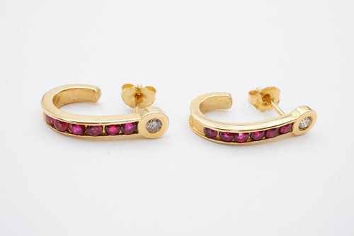 14k Yellow Gold Ruby Diamond Dangle Earrings R4 - Picture 7 of 9