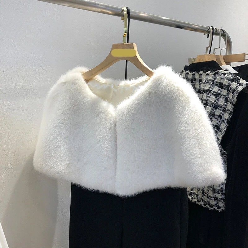 Mujeres Sin Mangas Piel Capa Chal Novia Dama de honor Hombro Encogerse de hombros Chaleco Envoltura  Foto 3 de 4