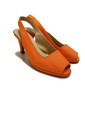 PRADA - VTG Classic Orange Linen Canvas Slingback High Heel Peep Toe Pumps 6 36