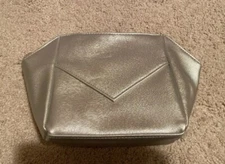 La Prairie Silver Cosmetic Makeup Zipper Clutch Pouch Travel Bag New