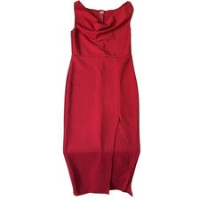 Women Maxi Dress S Red Sheath Sleeveless Scoop Neck Bodycon Knee Slit Pullover