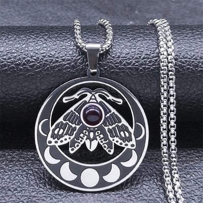 Witch Luna Moth Crescent Necklace Stainless Steel Gothic Moon Phase Jewelry Gift