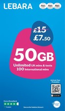Lebara Mobile SIM Card with 50GB Data Plan for £7.50, No Contract
