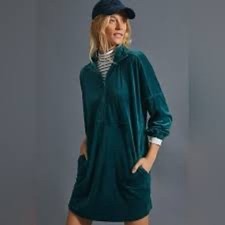 Saturday Sunday Anthropologie Rosalind Velvet Tunic Dress Green Velour Small