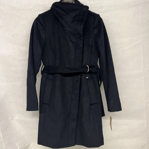 Cappotto Michael kors vera lana navy nuovo con etichette stile zip avvolgente con cintura taglia small S 4 6