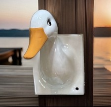 VTG 80 s Duck Head Wall Plaque Hook White Cer...