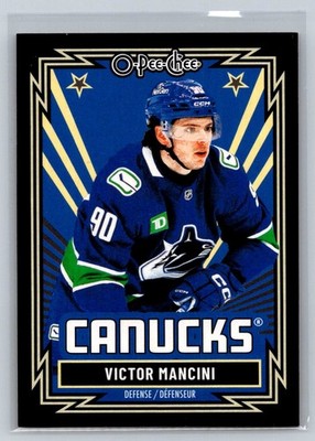 2025-26 O Pee Chee Retro Black Border Victor Mancini 043/100 Vancouver Canucks