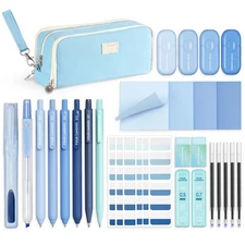Blue School Supplies, Gel Pens with Black Ink, Correction Tapes,Pastel Highli...
