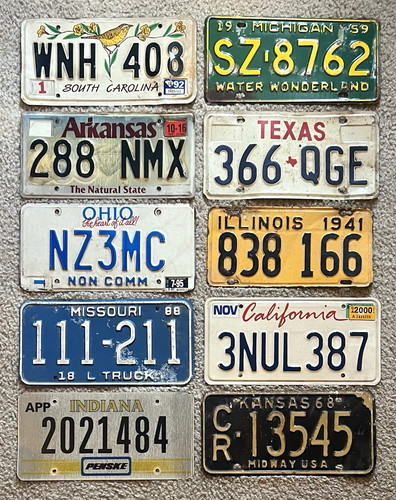 10 Pack of Rustic/Worn License Plates From 10 Different States