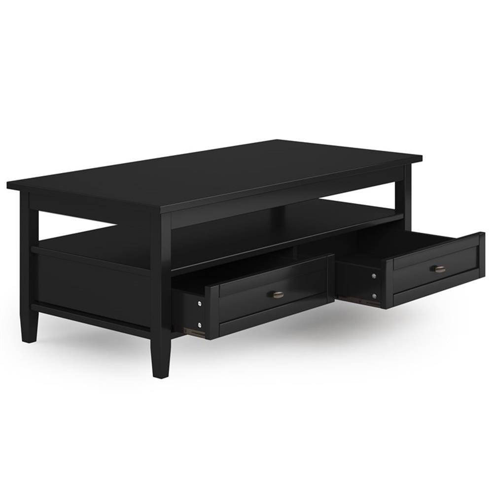 Pemberly Row Warm Shaker Rectangle Transitional Solid Wood Coffee Table in Black