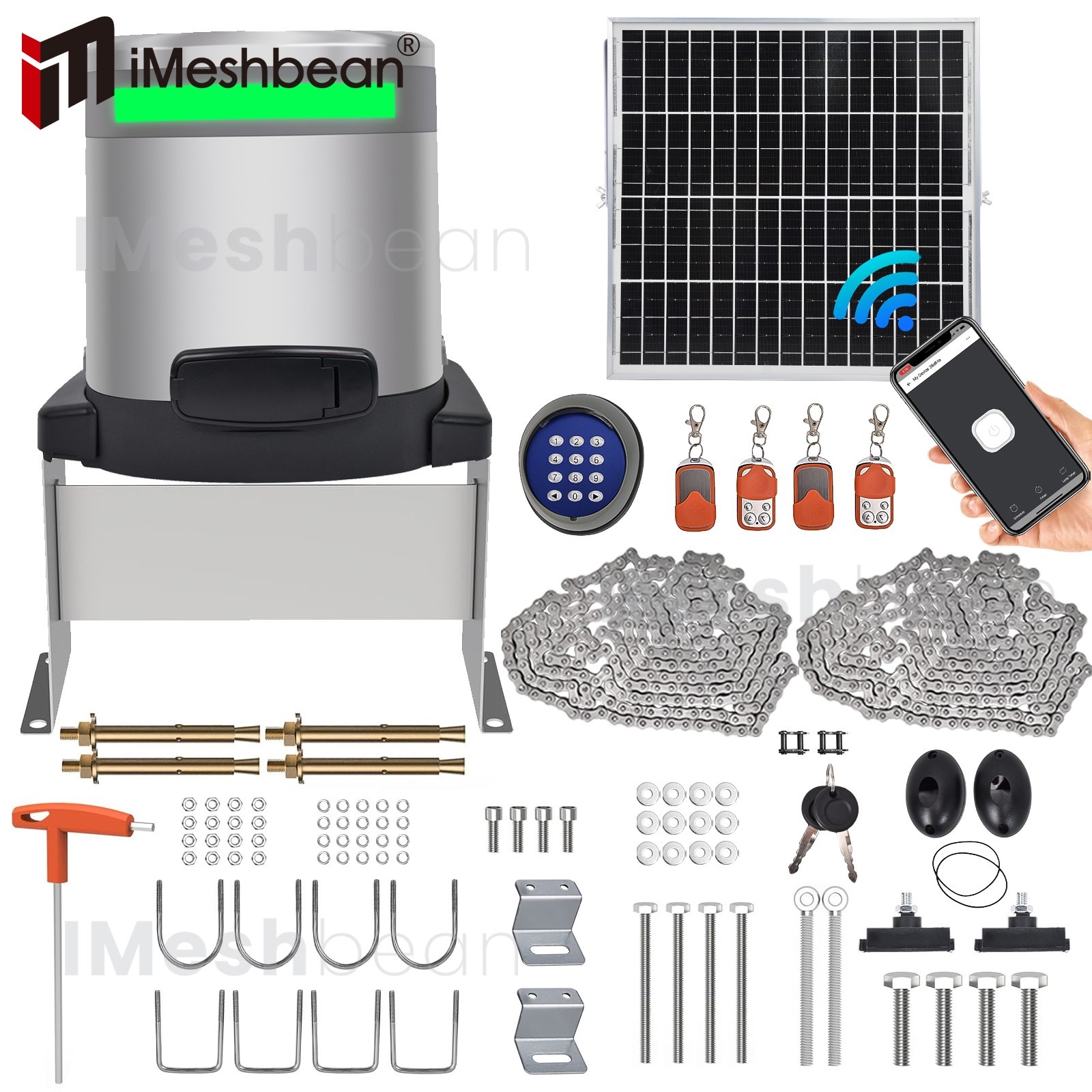 1/3HP 1800LBS Automatic Solar Sliding Gate Opener Kit APP Keypad 4 Remote Contro