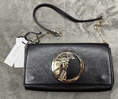 Versace Collection Vitello Stampa Alce Leather Shoulder Bag Black Gold Medusa
