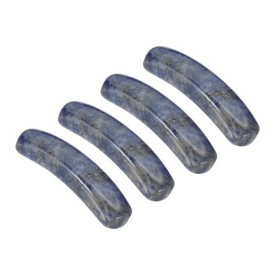 4 Stück 36 x 10 mm Naturquarz gebogen Kristall, Stein mit blauen Adern