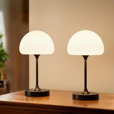 Black Glass Cordless Mushroom Table Lamp Set of 2-13 Inch Rechargeable Batter...
