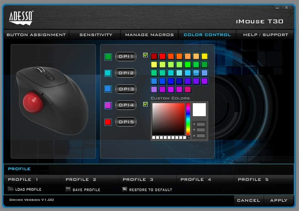 Adesso 2.4Ghz Wireless Programmable Ergonomic Trackball Mouse, with Detachable 1 - Image 2 of 4