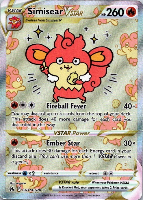 Simisear VSTAR Holo Ultra Rare Crown Zenith: Galarian Gallery GG37/GG70 NM