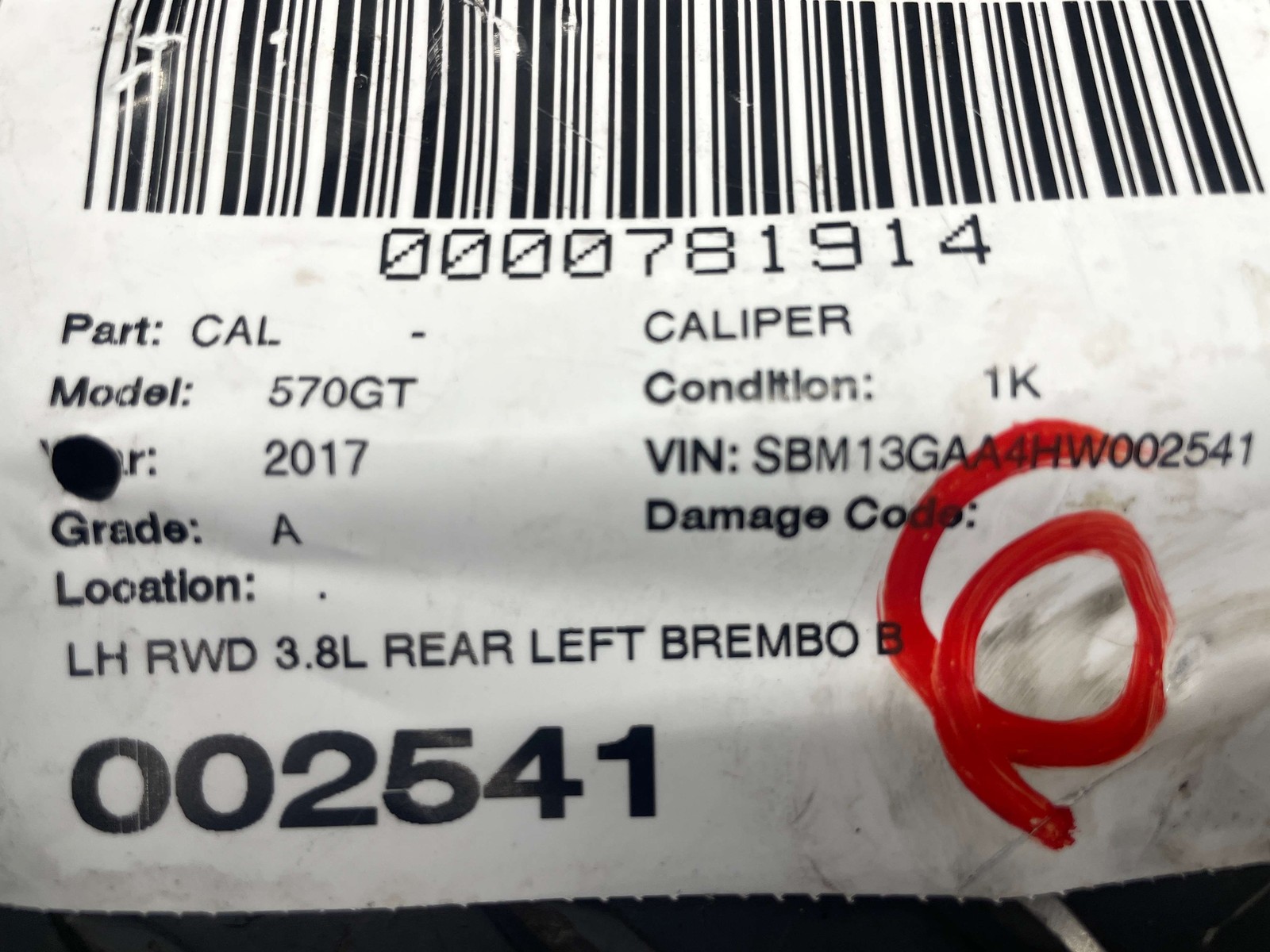 McLaren 570GT 2017-2021 Rear Left Brembo brake caliper with pads Red