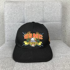 USMC Veteran Hat Cap Strap Back One Size Black Mens Baseball Patriotic