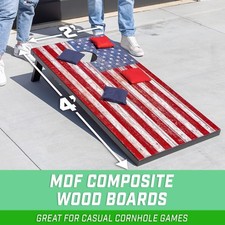 GoSports 4'x2' American Flag Cornhole Lawn Game Set Includes 8 Bags, Carry Case