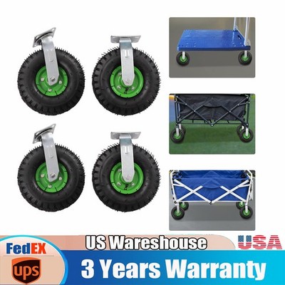 10''in Pneumatic Heavy Duty Air Tire Wheels Swivel Locking Farm Cart Caster 4Pack