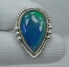 Natural 39.30 Ct Rainbow Fire Aurora Opal Ring 925 Sterling Silver