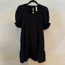 Vanilla Bay Black Puff Sleeve Tiered Dress Women’s OS Keyhole Back