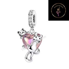 🩷 Pink Cat Heart Dangle Charm S925 Genuine Sterling Silver 🩷 
