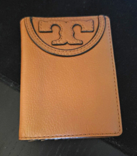Tory Burch Women’s Brown Leather ID/Document Holder w/ Clear ID Window, Slots