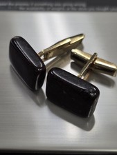 Vtg Gold Tone Prostokątne Czerwone Czarne/Fioletowe Kamienne Spinki do mankietów Patent 2920363